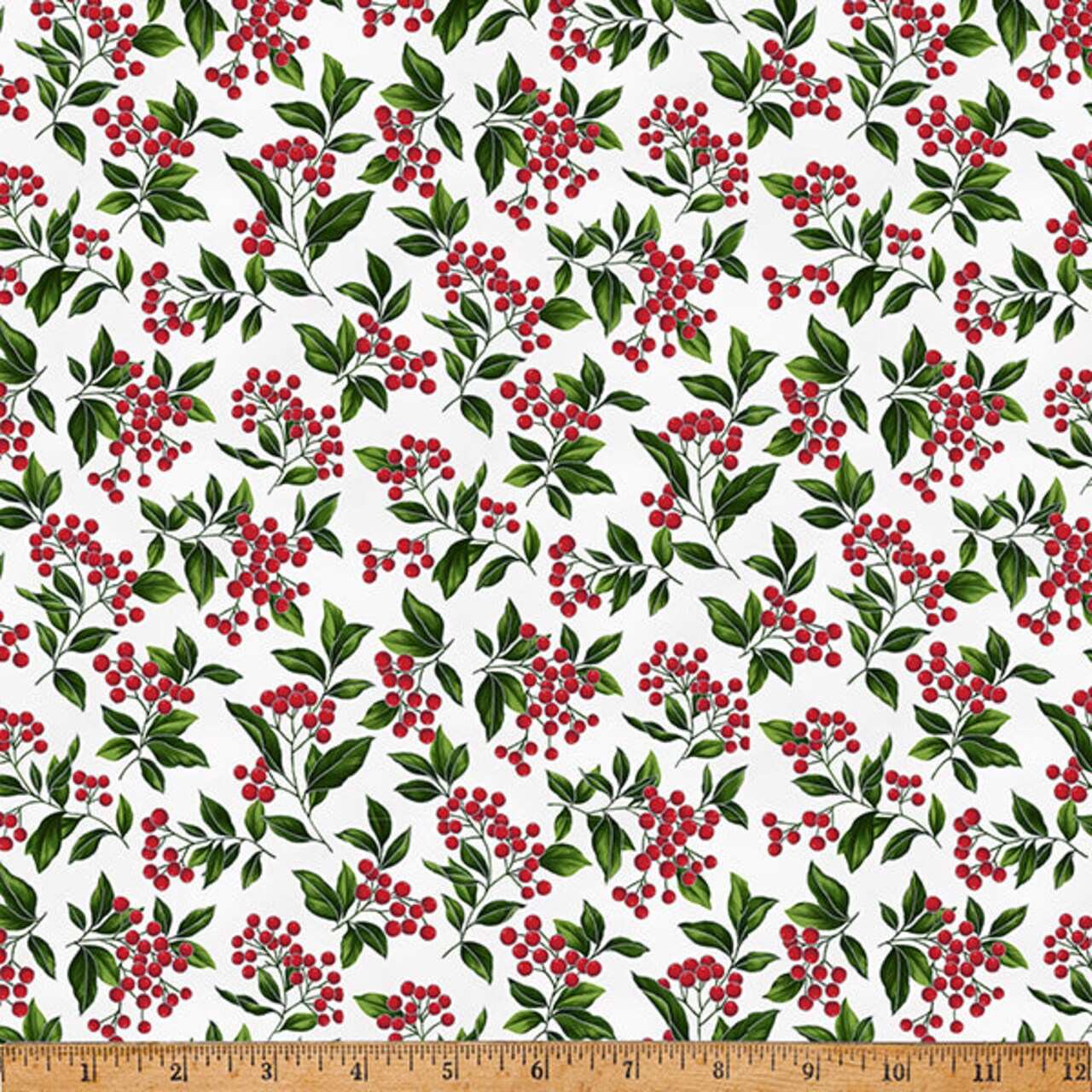 Fabric Hoffman Ice Silver Winterberries Blooming Holidays by the Quarter Yard X7791-176S